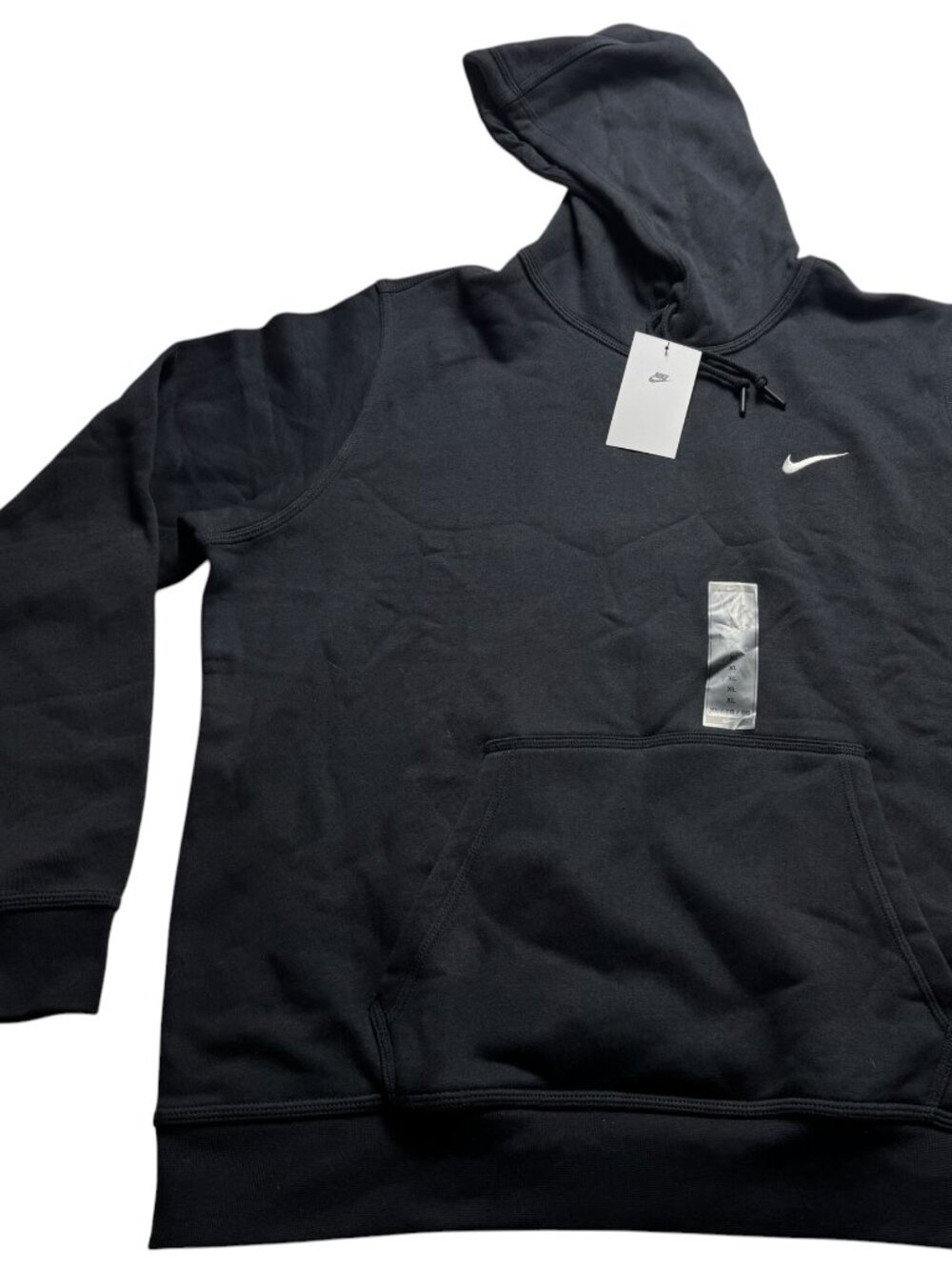 Nike Club Fleece Pullover Hoodie Men's XL Black White Swoosh 611457-010 NWT